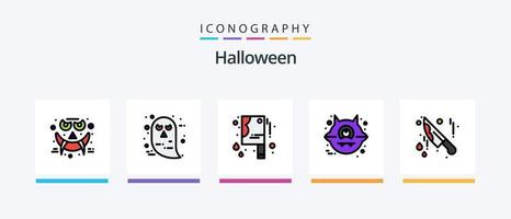 Halloween Line Filled 5 Icon Pack Including halloween. cross bone. face. bone. rip. Creative Icons Design vector