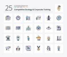 Competitive Strategy And Corporate Training 25 Line Filled icon pack including presentation. graph. flag. presentation. graph vector