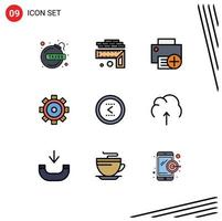 Modern Set of 9 Filledline Flat Colors and symbols such as circle setting add building hardware Editable Vector Design Elements