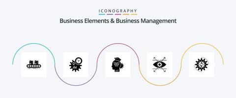 Business Elements And Business Managment Glyph 5 Icon Pack Including vision. eye. process. business. smart vector