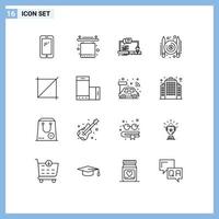 Group of 16 Outlines Signs and Symbols for writer paid interior articles computer Editable Vector Design Elements