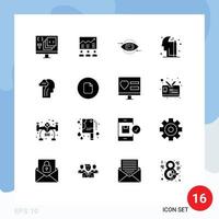 Set of 16 Vector Solid Glyphs on Grid for education vision chart marketing business Editable Vector Design Elements