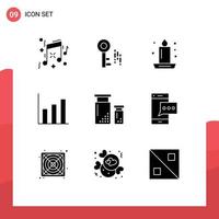 Group of 9 Modern Solid Glyphs Set for development colors dinner coding graphic Editable Vector Design Elements