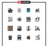 16 Thematic Vector Flat Color Filled Lines and Editable Symbols of not office heard dustbin can Editable Creative Vector Design Elements