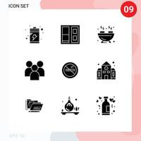 9 Universal Solid Glyphs Set for Web and Mobile Applications hotel smoking hobbies nosmoking organization Editable Vector Design Elements