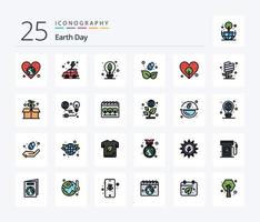 Earth Day 25 Line Filled icon pack including earth. droop. car. green. leaf vector