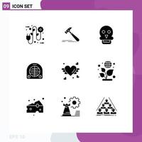 Universal Icon Symbols Group of 9 Modern Solid Glyphs of loveing heating carpenter heater man Editable Vector Design Elements