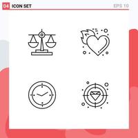 Line Pack of 4 Universal Symbols of balance time scale heart compass Editable Vector Design Elements