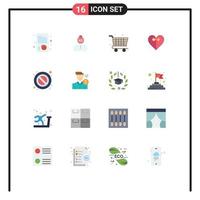 conjunto moderno de 16 colores planos y símbolos como advertencia peso prohibido cinta corazón paquete editable de elementos creativos de diseño de vectores