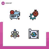 Pack of 4 Modern Filledline Flat Colors Signs and Symbols for Web Print Media such as bubble watch message time educate Editable Vector Design Elements