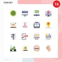 Flat Color Pack of 16 Universal Symbols of shopping bag development study learning Editable Pack of Creative Vector Design Elements