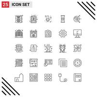 Pack of 25 Modern Lines Signs and Symbols for Web Print Media such as computing sand arrow watch time Editable Vector Design Elements