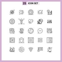 Set of 25 Modern UI Icons Symbols Signs for key idea date study education Editable Vector Design Elements