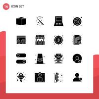 16 Thematic Vector Solid Glyphs and Editable Symbols of office cards computer business security Editable Vector Design Elements