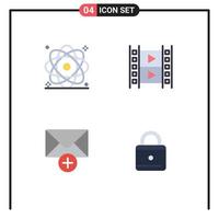 Modern Set of 4 Flat Icons and symbols such as atom mail nuclear media new Editable Vector Design Elements