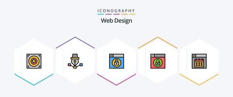 Web Design 25 FilledLine icon pack including calendar. web. web. unlock. design vector