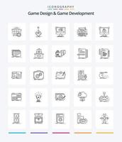 Creative Game Design And Game Development 25 OutLine icon pack  Such As shop. cart. joystick. software. editor vector