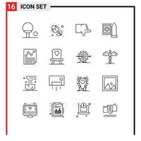 Universal Icon Symbols Group of 16 Modern Outlines of page document thumbs data medical Editable Vector Design Elements