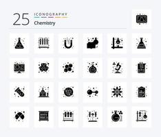 química 25 paquete de iconos de glifos sólidos que incluye fuego. aprendiendo química. laboratorio. educación química. conocimiento químico vector