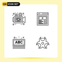 Modern Set of 4 Filledline Flat Colors Pictograph of camera abc retro video online Editable Vector Design Elements