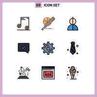 Pack of 9 creative Filledline Flat Colors of development speech avatar chat approve thief Editable Vector Design Elements