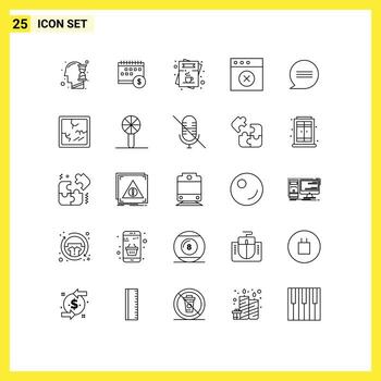 Mobile Interface Line Set of 25 Pictograms of mac app time order list Editable Vector Design Elements