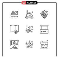 User Interface Pack of 9 Basic Outlines of launch place stone map satellite Editable Vector Design Elements