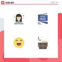 Modern Set of 4 Flat Icons Pictograph of female chat woman ramadan smile Editable Vector Design Elements