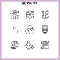 Modern Set of 9 Outlines Pictograph of circles sets generic flower profile instagram Editable Vector Design Elements