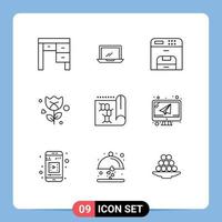 Pictogram Set of 9 Simple Outlines of laboratory rose pc romance printer Editable Vector Design Elements