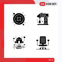 Set of 4 Vector Solid Glyphs on Grid for cancel estate user cook real Editable Vector Design Elements