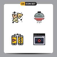 Universal Icon Symbols Group of 4 Modern Filledline Flat Colors of chips dollar snack spacecraft page Editable Vector Design Elements