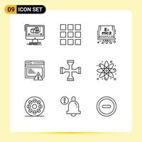 9 User Interface Outline Pack of modern Signs and Symbols of tool performance formula cross webpage Editable Vector Design Elements