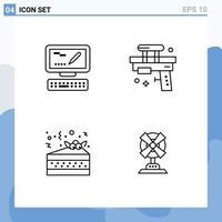 Line Pack of 4 Universal Symbols of computer party fun toy electric Editable Vector Design Elements