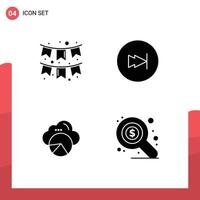 Set of 4 Modern UI Icons Symbols Signs for celebration cloud garlands forward cloud scince Editable Vector Design Elements