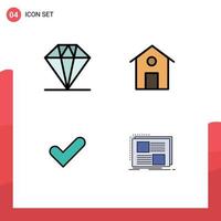 User Interface Pack of 4 Basic Filledline Flat Colors of diamond good home check design Editable Vector Design Elements