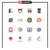 Mobile Interface Flat Color Set of 16 Pictograms of disk game e fun online Editable Pack of Creative Vector Design Elements