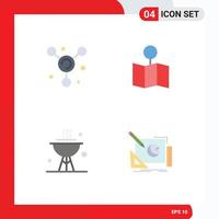 Set of 4 Commercial Flat Icons pack for atom dish location pin logo Editable Vector Design Elements