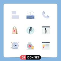 User Interface Pack of 9 Basic Flat Colors of bluetooth ear phone headphone easter Editable Vector Design Elements