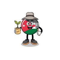 Illustration of jordan flag cartoon holding a plant seed vector