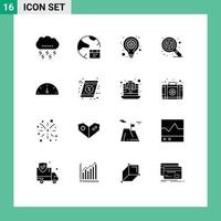 Set of 16 Modern UI Icons Symbols Signs for dashboard search global find lamp Editable Vector Design Elements