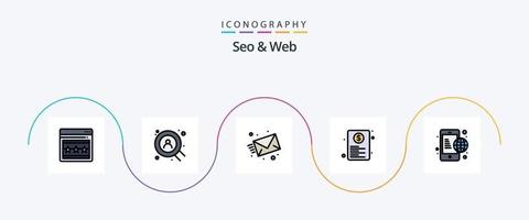 seo y línea web llenan paquete de iconos planos 5 que incluye global. negocio. mensaje. web. página vector