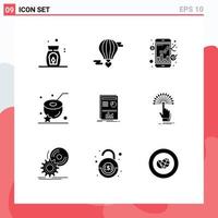 conjunto de 9 iconos de interfaz de usuario modernos símbolos signos para el diseño intercambio de bebidas comida coco elementos de diseño vectorial editables vector