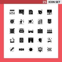 Modern Set of 25 Solid Glyphs Pictograph of imac monitor text computer nature Editable Vector Design Elements