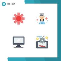 Modern Set of 4 Flat Icons Pictograph of setting monitor global female chef imac Editable Vector Design Elements