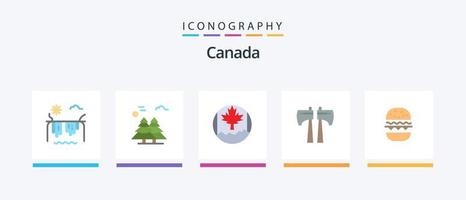 Paquete de 5 iconos planos de canadá que incluye comer. hamburguesa. Escandinavia. Sierra de madera. hacha. diseño de iconos creativos vector