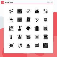 Pictogram Set of 25 Simple Solid Glyphs of gear setting packages ride product box Editable Vector Design Elements