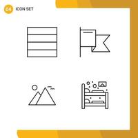 4 Universal Filledline Flat Colors Set for Web and Mobile Applications grid sun flag giza bunk Editable Vector Design Elements