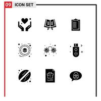 Mobile Interface Solid Glyph Set of 9 Pictograms of party fancy glasses report card product deployment Editable Vector Design Elements