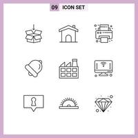 9 User Interface Outline Pack of modern Signs and Symbols of computer factory office construction bell Editable Vector Design Elements